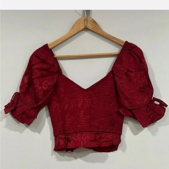 NWT Band of the free Elegant Red Smocked Top size small - Picture 5 of 8